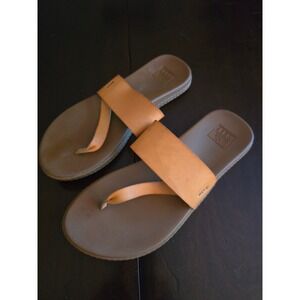 Reef Flip Flops Sandals Tan Leather Strap Cushion Soles Womens Size 8
